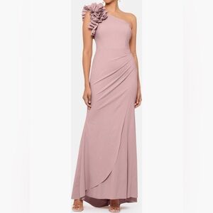 New Xscape Ruffle One Shoulder Scuba Crepe Gown Size 16